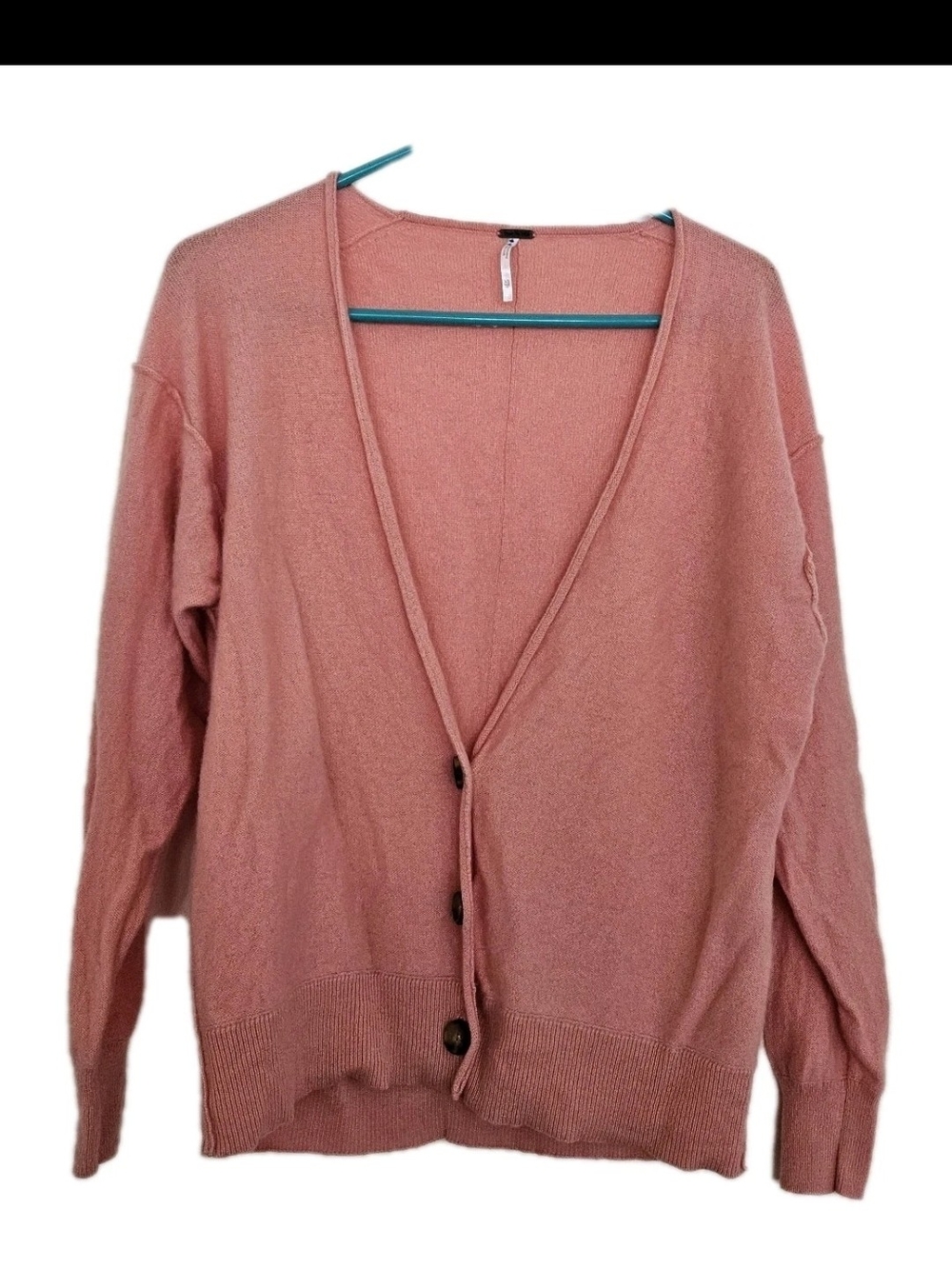 Free People Paloma 100% Cashmere Cardigan Sweater Pink V-Neck Oversized - Picture 2 of 5